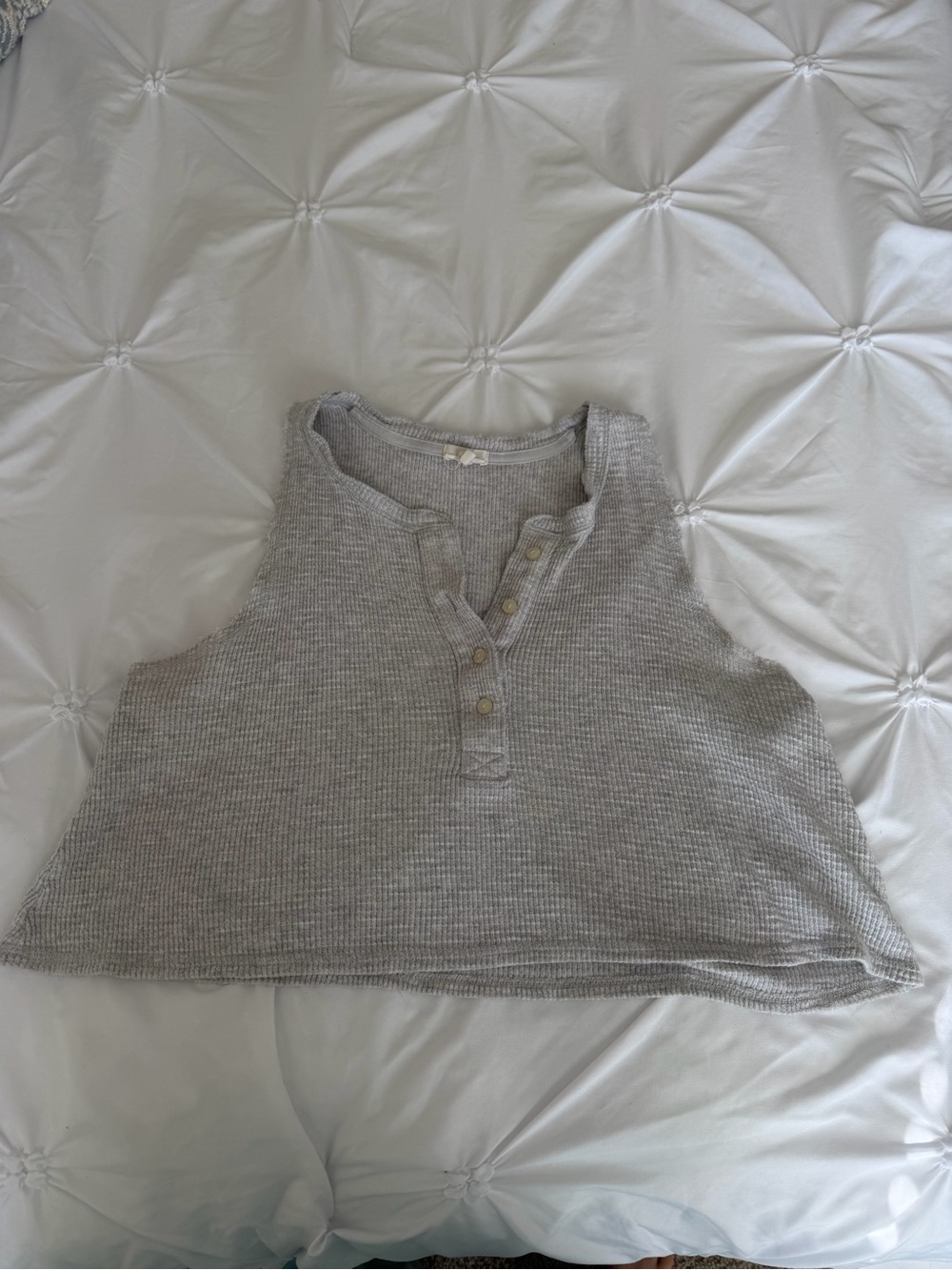aerie Light Gray Waffle Henley Tank